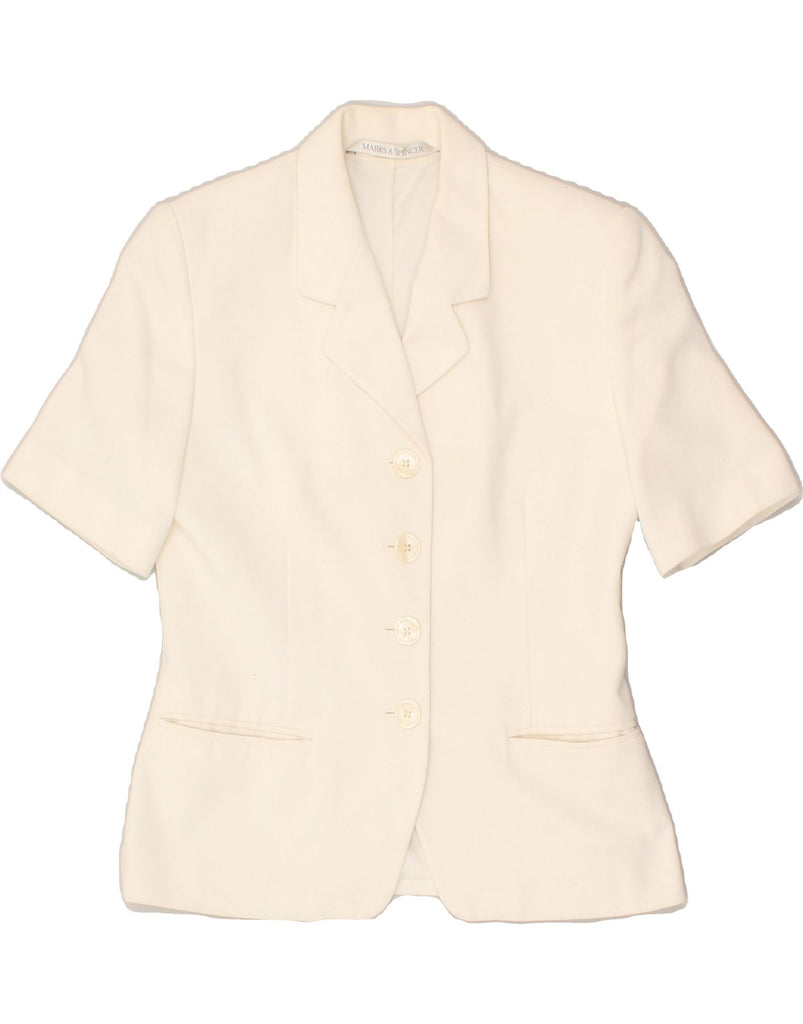 MARKS & SPENCER Womens 4 Button Blazer Jacket UK 10 Small Off White | Vintage Marks & Spencer | Thrift | Second-Hand Marks & Spencer | Used Clothing | Messina Hembry 