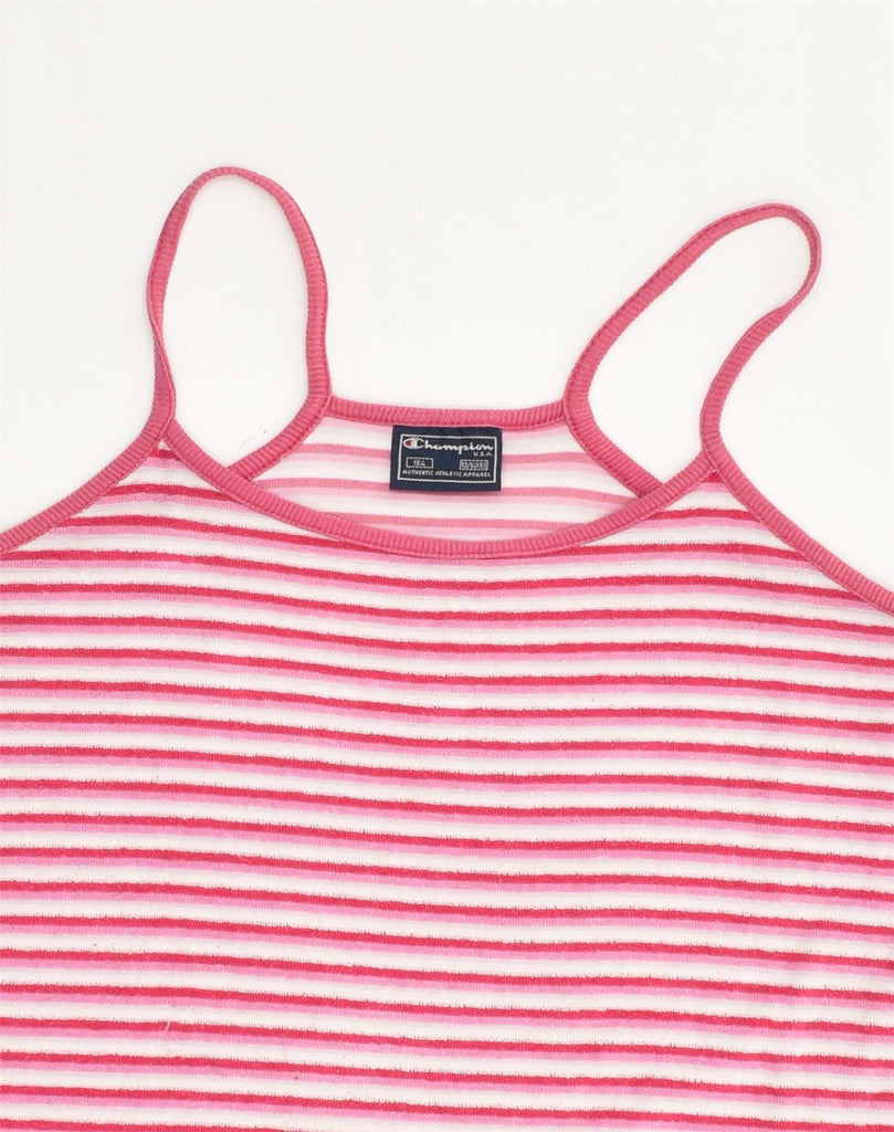 CHAMPION Girls Basic Dress 13-14 Years Pink Striped Polyester | Vintage Champion | Thrift | Second-Hand Champion | Used Clothing | Messina Hembry 