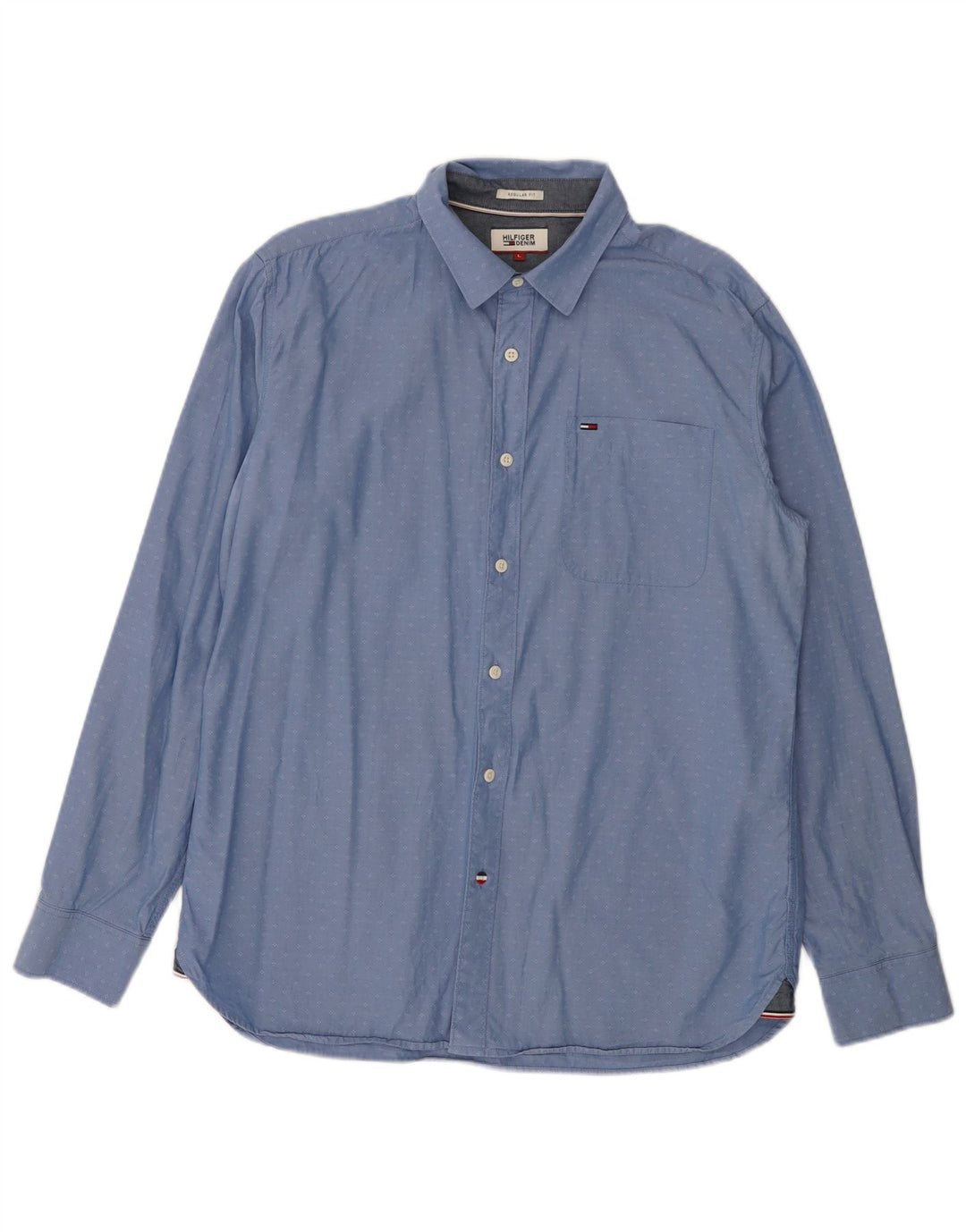 TOMMY HILFIGER Mens Regular Fit Shirt Large Blue Spotted Cotton