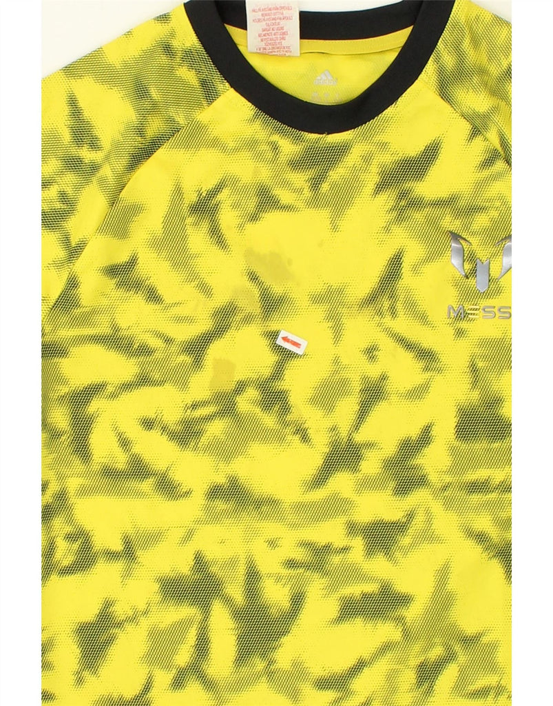 ADIDAS Boys MESSI Graphic T-Shirt Top 13-14 Years Yellow Camouflage Vintage Adidas and Second-Hand Adidas from Messina Hembry 