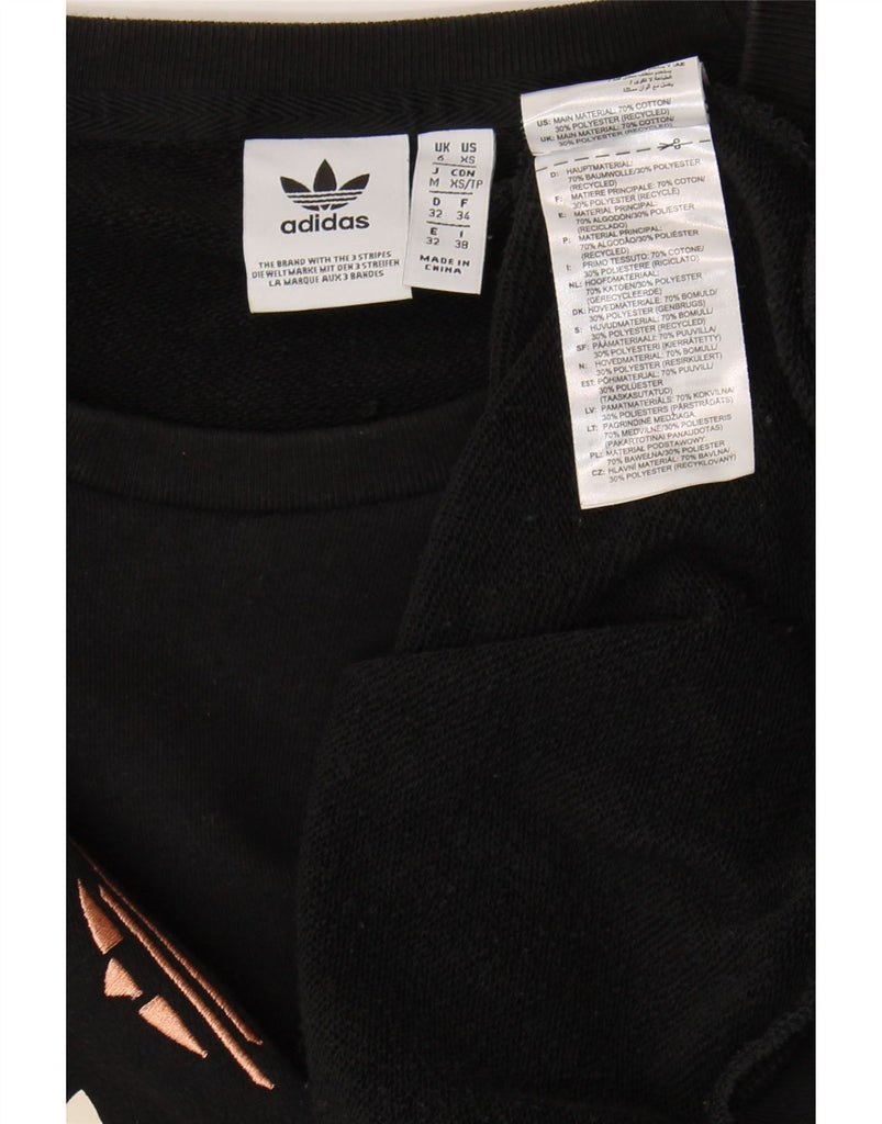 ADIDAS Womens Graphic Oversized Sweatshirt Jumper UK 6 XS  Black Cotton Vintage Adidas and Second-Hand Adidas from Messina Hembry 