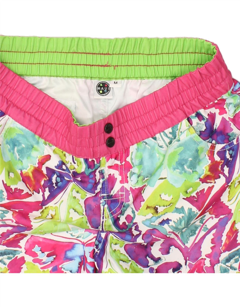 MAUI AND SONS Womens Abstract Pattern Sport Shorts UK 12 Medium Pink Vintage Maui and Sons and Second-Hand Maui and Sons from Messina Hembry 