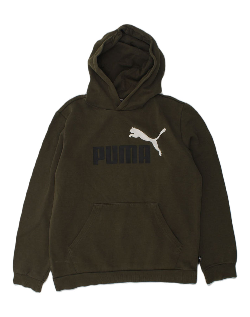 PUMA Boys Graphic Hoodie Jumper 13-14 Years Khaki Cotton | Vintage Puma | Thrift | Second-Hand Puma | Used Clothing | Messina Hembry 