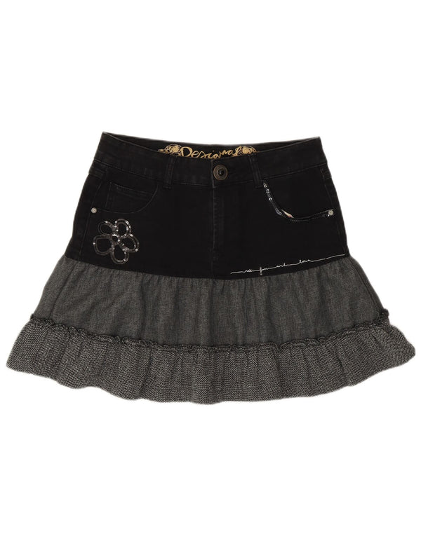 Desigual Womens Mini Denim Skirt EU 36 Small W27 Black Colourblock Cotton