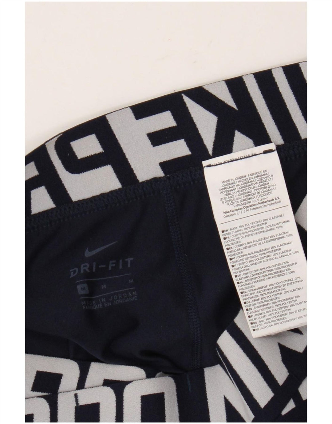 Nike Womens Dri Fit Graphic Leggings UK 14 Medium Navy Blue Polyester
