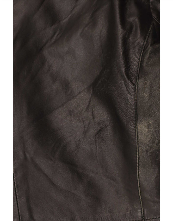 Vintage Womens 3 Button Leather Blazer Jacket UK 14 Medium Black Leather