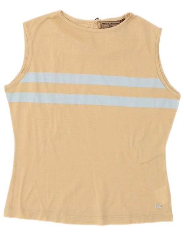 Sergio Tacchini Womens Vest Top UK 12 Medium Beige Colourblock Cotton