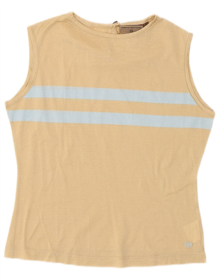 Sergio Tacchini Womens Vest Top UK 12 Medium Beige Colourblock Cotton