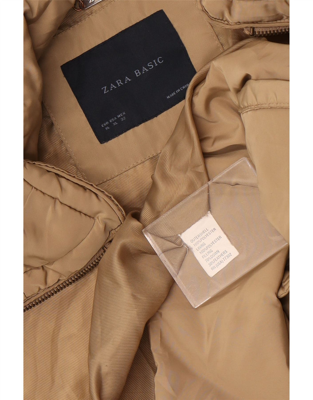 Zara Womens Padded Jacket UK 18 XL Beige Polyester