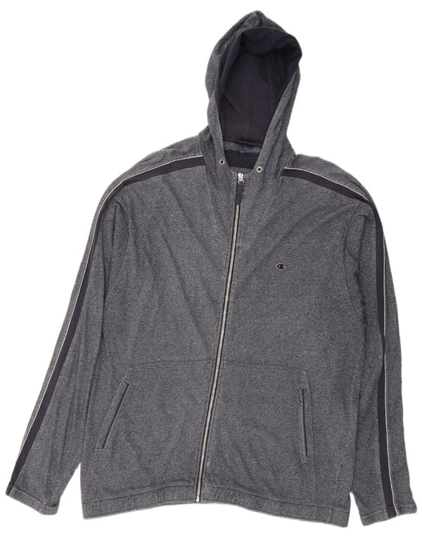 Champion Mens Zip Hoodie Sweater 2XL Navy Blue Flecked Cotton