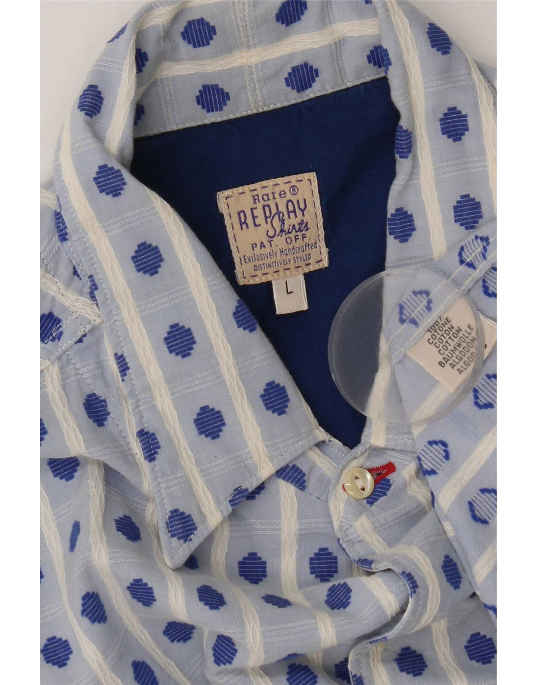 Replay Mens Shirt Large Blue Geometric Cotton