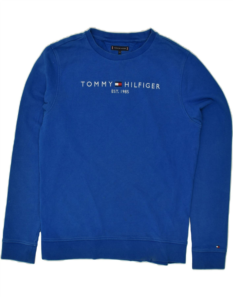 TOMMY HILFIGER Boys Graphic Sweatshirt Jumper 15-16 Years Blue Cotton | Vintage Tommy Hilfiger | Thrift | Second-Hand Tommy Hilfiger | Used Clothing | Messina Hembry 