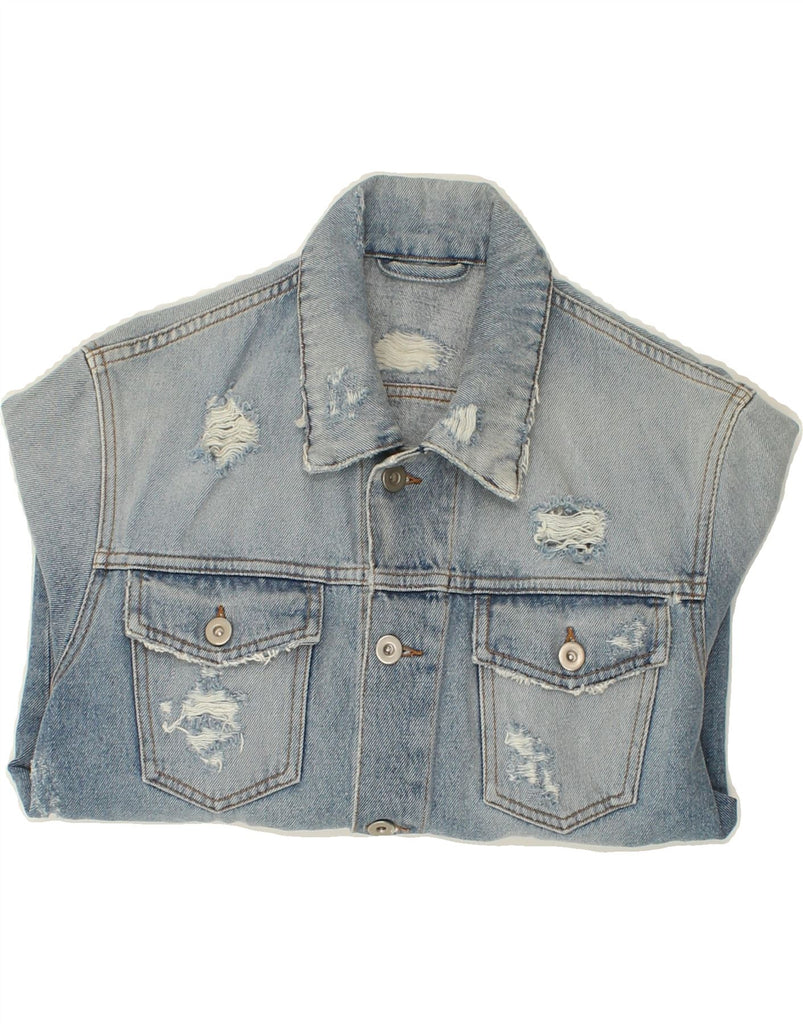 VINTAGE Womens Distressed Denim Jacket UK 14 Medium Blue Vintage Vintage and Second-Hand Vintage from Messina Hembry 