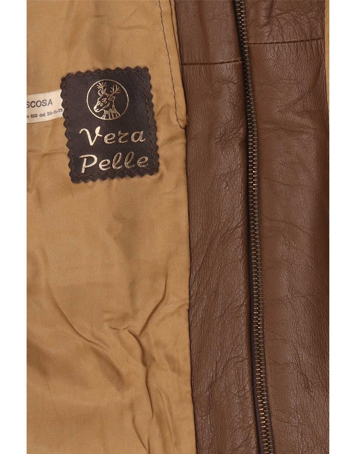 Vintage Mens Classic Fit Leather Jacket UK 40 Large Brown