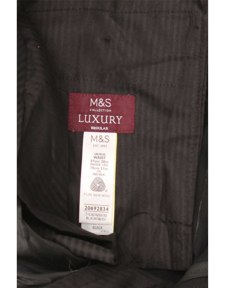 Marks & Spencer Mens Pegged Suit Trousers W38 L31 Black Wool
