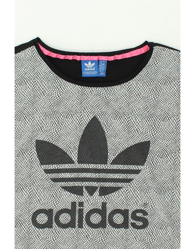 ADIDAS Womens Graphic T-Shirt Top UK 12 Medium Grey Colourblock Polyester | Vintage Adidas | Thrift | Second-Hand Adidas | Used Clothing | Messina Hembry 