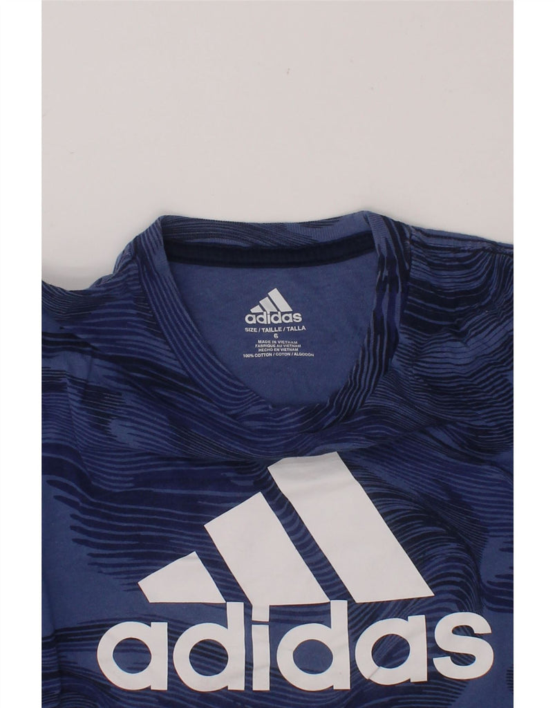 ADIDAS Boys Graphic Top Long Sleeve 5-6 Years Navy Blue Striped Cotton Vintage Adidas and Second-Hand Adidas from Messina Hembry 
