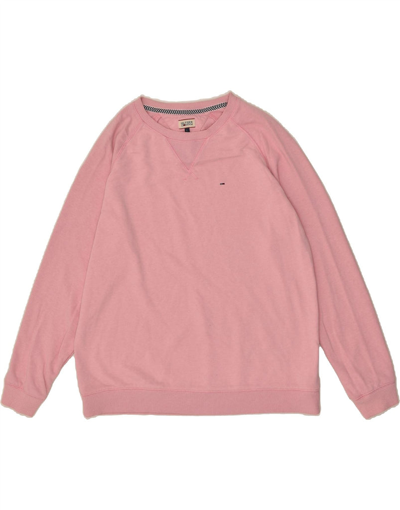 TOMMY HILFIGER Mens Sweatshirt Jumper Large Pink Cotton | Vintage Tommy Hilfiger | Thrift | Second-Hand Tommy Hilfiger | Used Clothing | Messina Hembry 