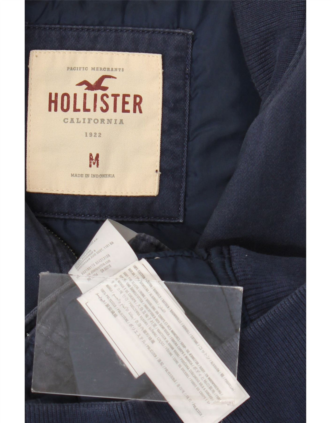 Hollister Mens Bomber Jacket UK 38 Medium Navy Blue Cotton