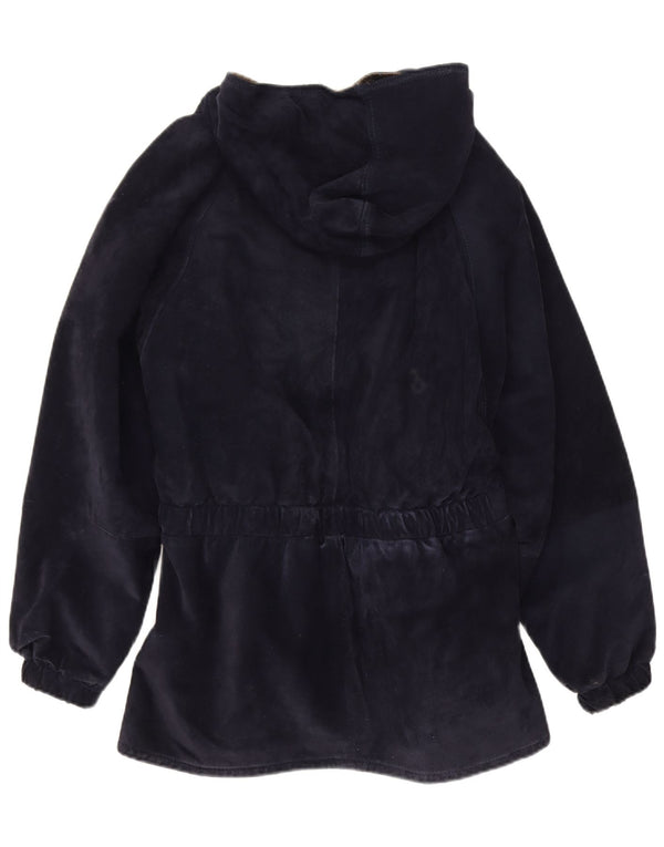 Michael Boris Womens Hooded Suede Windbreaker Coat IT 46 Large Navy Blue