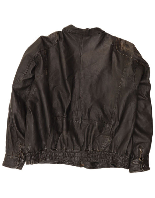 Vintage Mens Leather Bomber Jacket IT 54 2XL Black