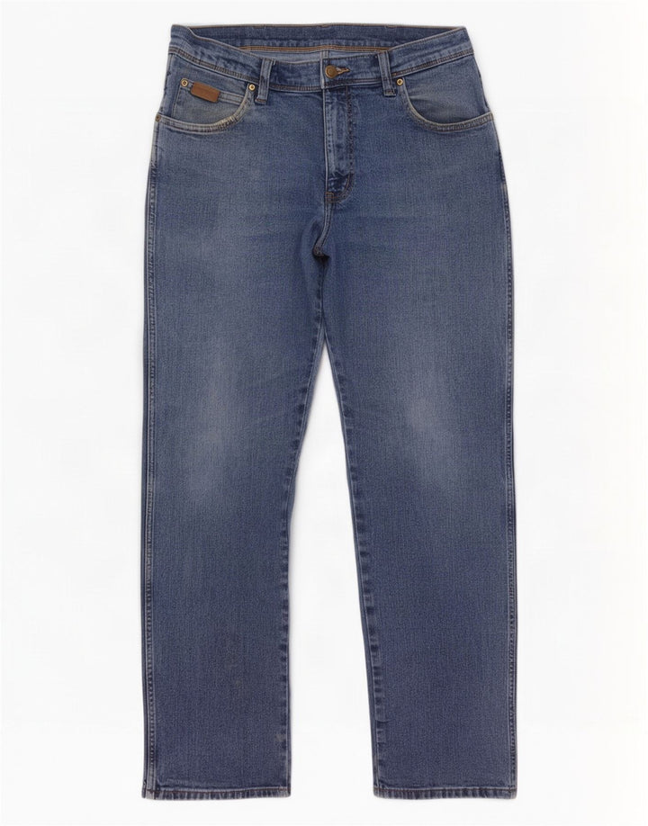 Wrangler Mens Regular Straight Jeans W34 L32 Blue Cotton