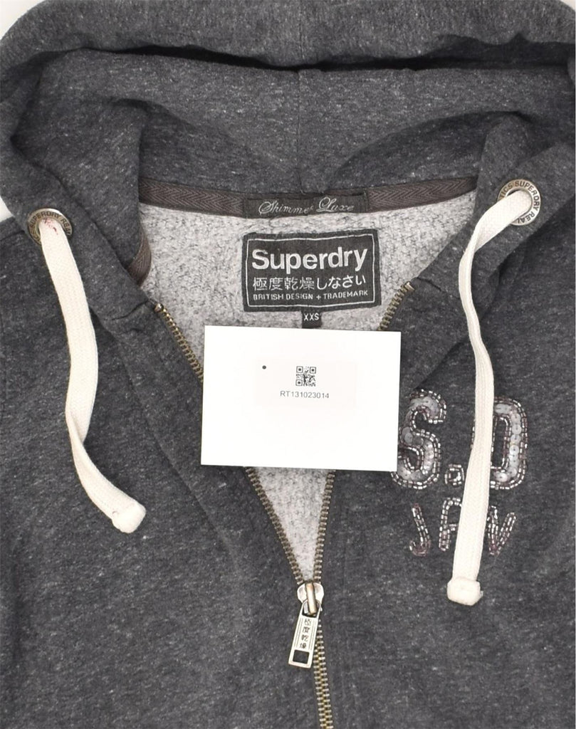 SUPERDRY Womens Zip Hoodie Sweater UK 2 2XS Grey Cotton | Vintage Superdry | Thrift | Second-Hand Superdry | Used Clothing | Messina Hembry 