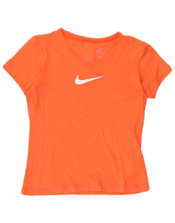 Nike Womens Dri Fit Graphic T-Shirt Top UK 14 Large Orange