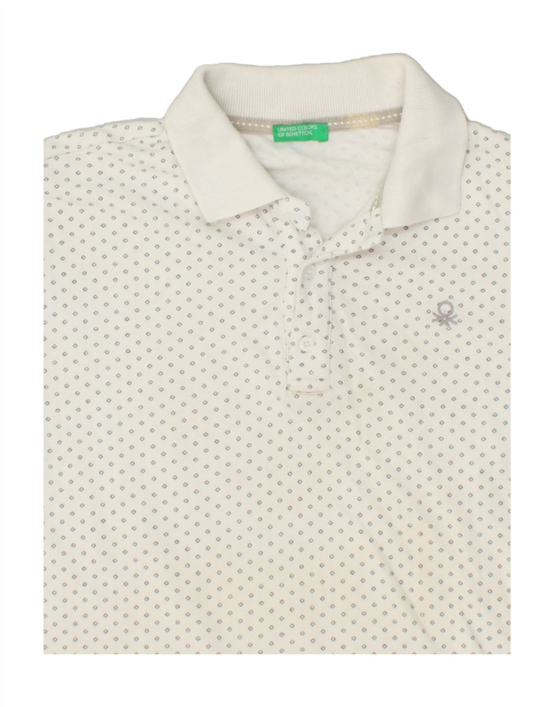 BENETTON Boys Abstract Pattern Polo Shirt 13-14 Years 3XL White Cotton | Vintage Benetton | Thrift | Second-Hand Benetton | Used Clothing | Messina Hembry 