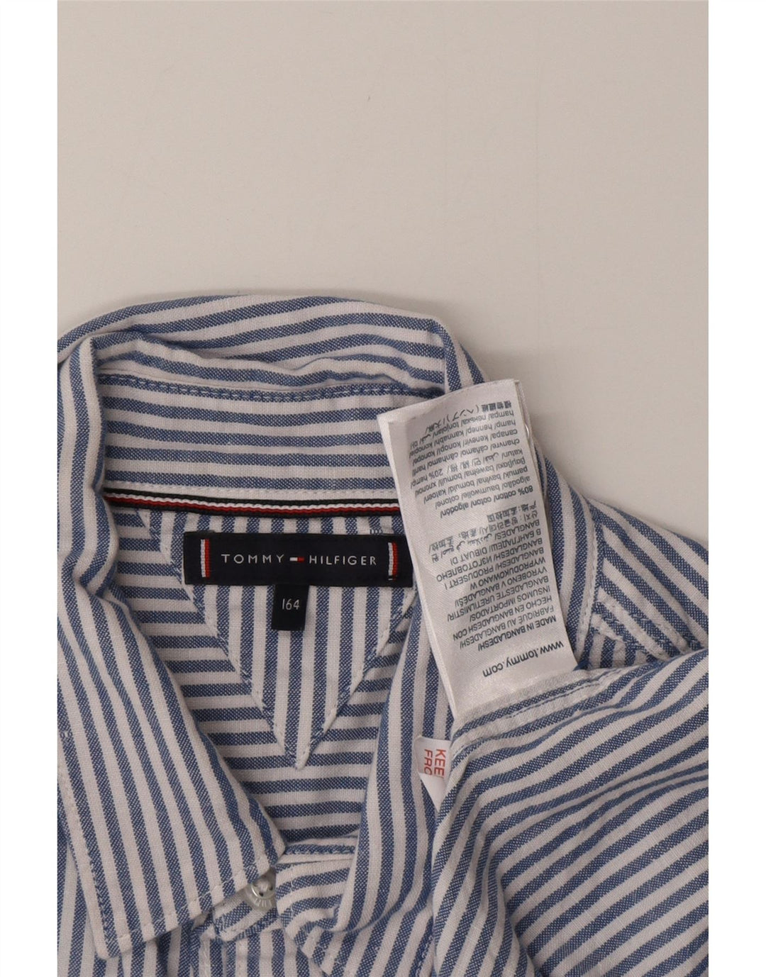 TOMMY HILFIGER Boys Shirt 13-14 Years Blue Pinstripe Cotton