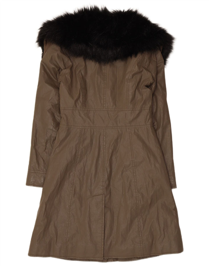 Dkny Womens Overcoat UK 6 XS Khaki Ramie
