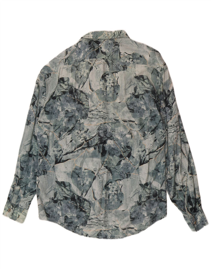 Vintage Mens Abstract Pattern Shirt XL Blue Viscose