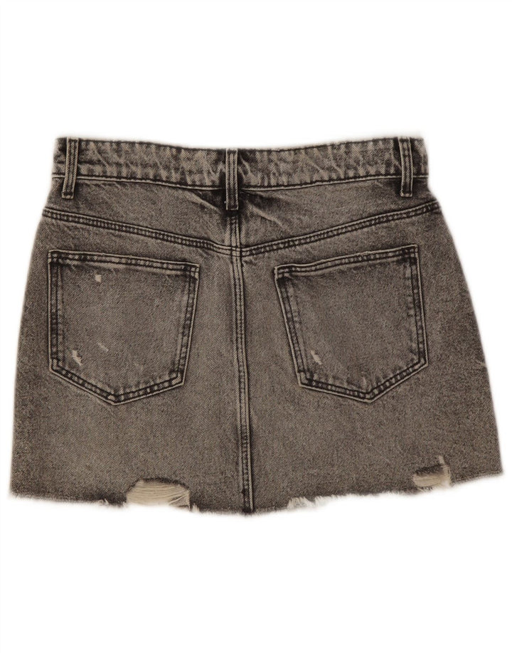 Zara Womens Distressed Denim Skirt Small W26  Grey