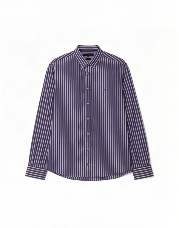 Tommy Hilfiger Mens New York Fit Shirt XL Navy Blue Pinstripe Cotton