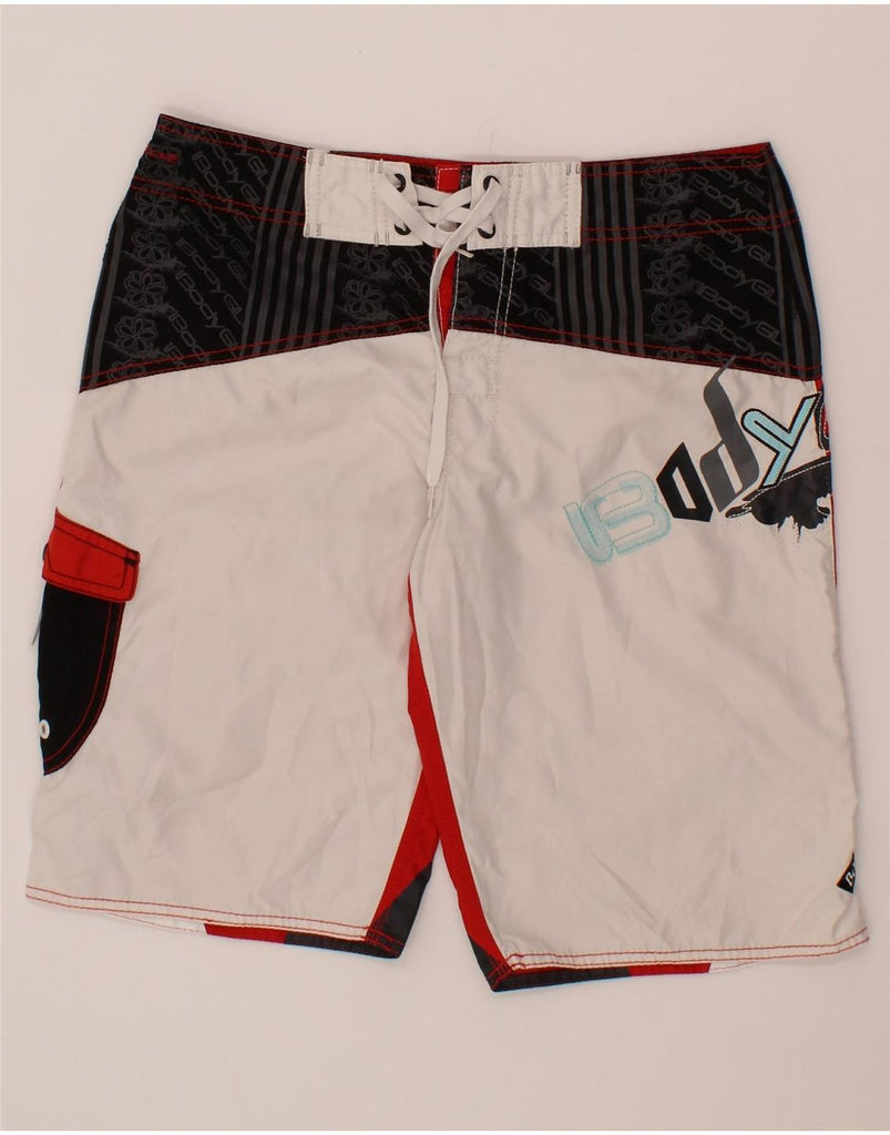 BODY GLOVE Mens Graphic Swimming Shorts Medium  White Colourblock Vintage Body Glove and Second-Hand Body Glove from Messina Hembry 