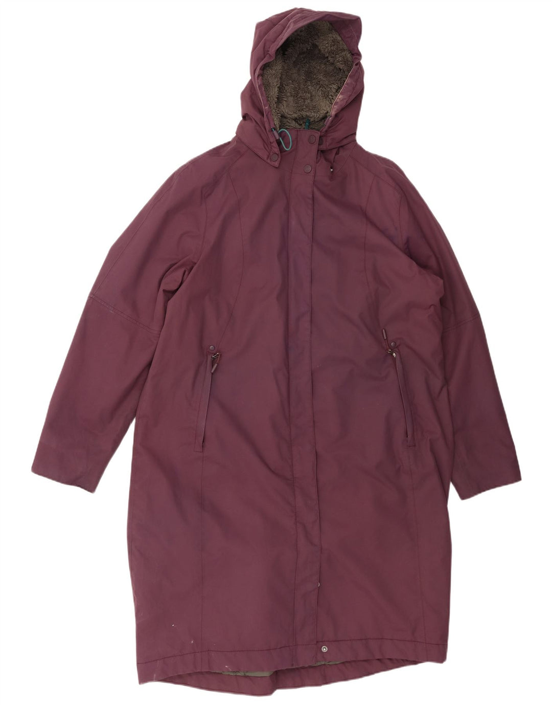 SEASALT CORNWALL Womens Hooded Sherpa Raincoat UK 16 Large Burgundy