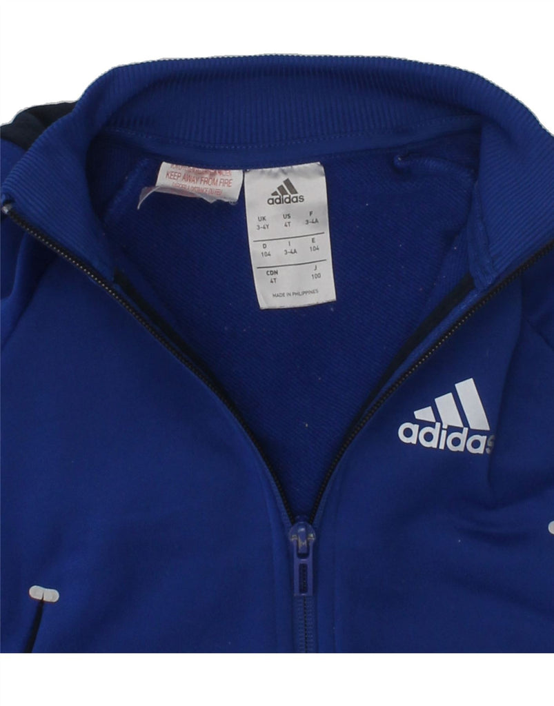 ADIDAS Boys Hooded Tracksuit Top Jacket 3-4 Years Blue Polyester | Vintage Adidas | Thrift | Second-Hand Adidas | Used Clothing | Messina Hembry 