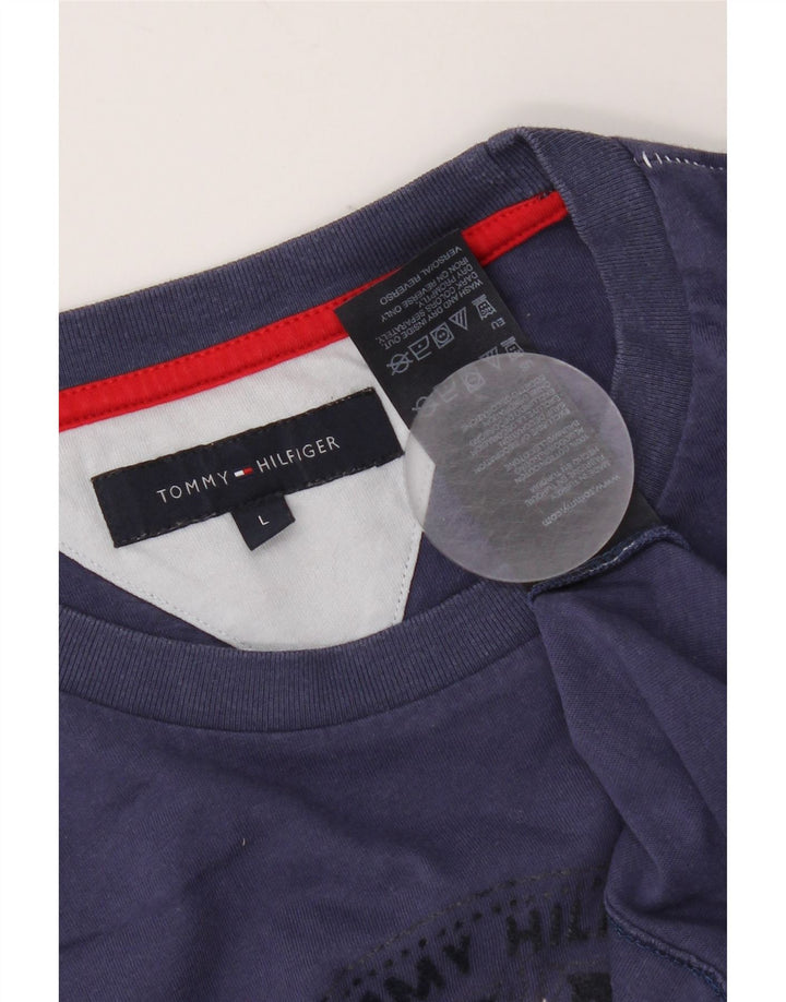 Tommy Hilfiger Mens Graphic Top Long Sleeve Large Navy Blue Cotton