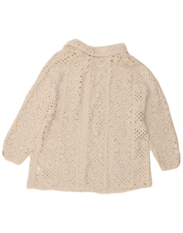 Vintage Womens 3/4 Sleeve Crochet Cardigan Sweater UK 18 XL White Cotton