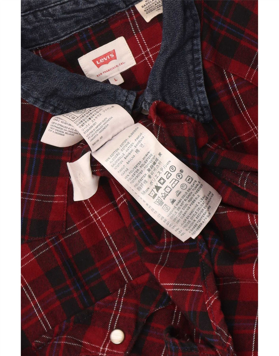 Levi's Mens Flannel Shirt Large Red Check Cotton