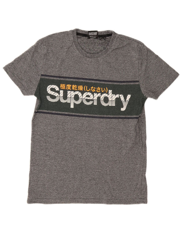 Superdry Mens Regular Graphic T-Shirt Top Medium Grey Flecked Cotton