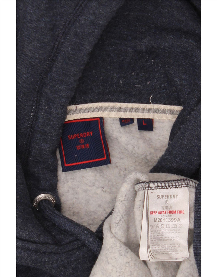 Superdry Mens Hoodie Jumper Large Navy Blue Flecked Cotton