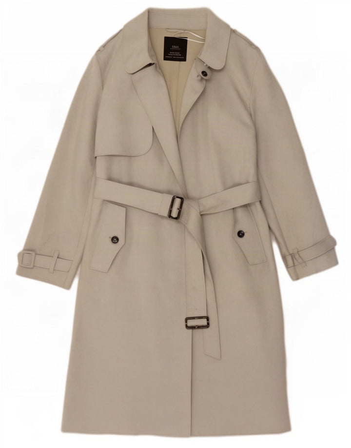 Zara Womens Trench Coat UK 10 Small Grey Polyester
