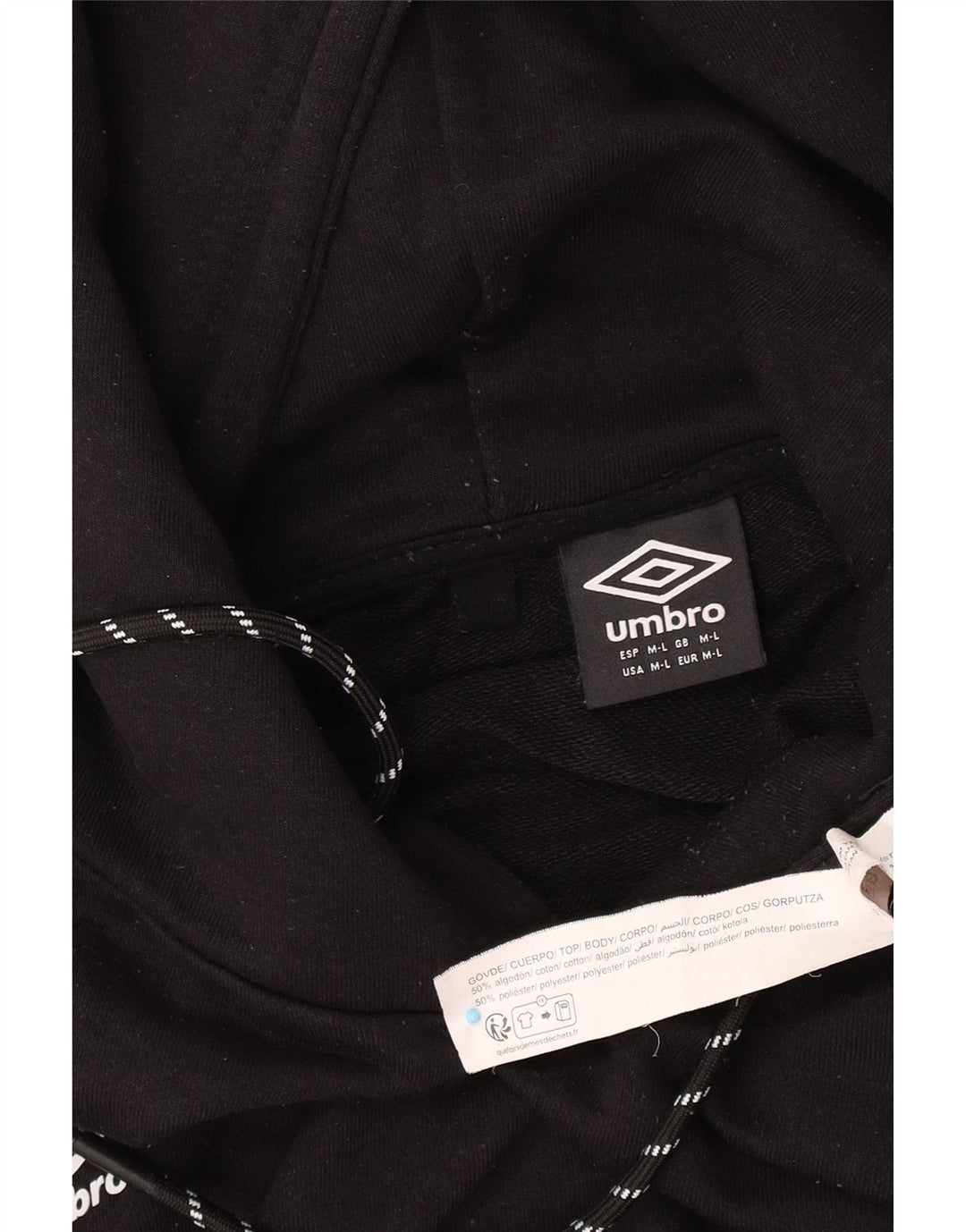 Umbro Mens Hoodie Jumper Medium Black Cotton