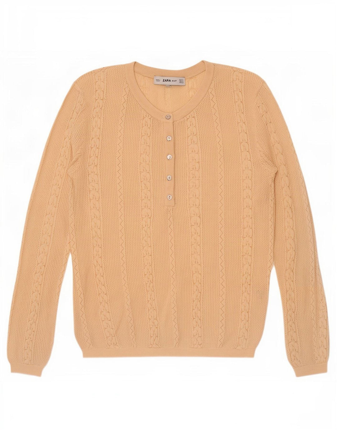 Zara Womens Button Neck Jumper Sweater UK 12 Medium Beige