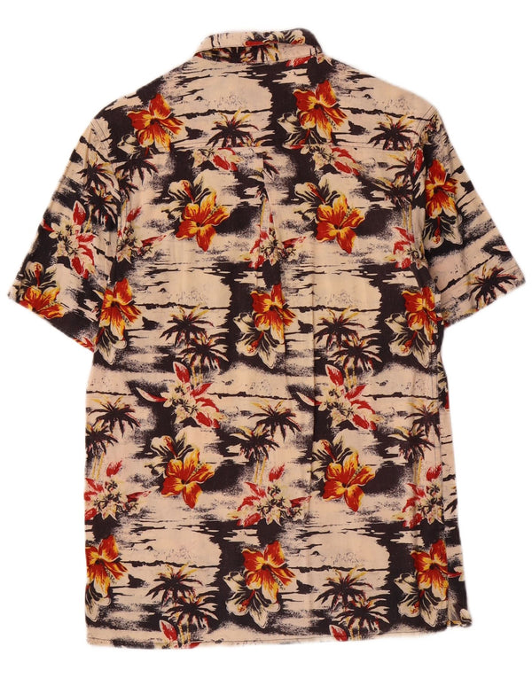 Vintage Boys Short Sleeve Shirt 12-13 Years Large Beige Floral Hawaiian