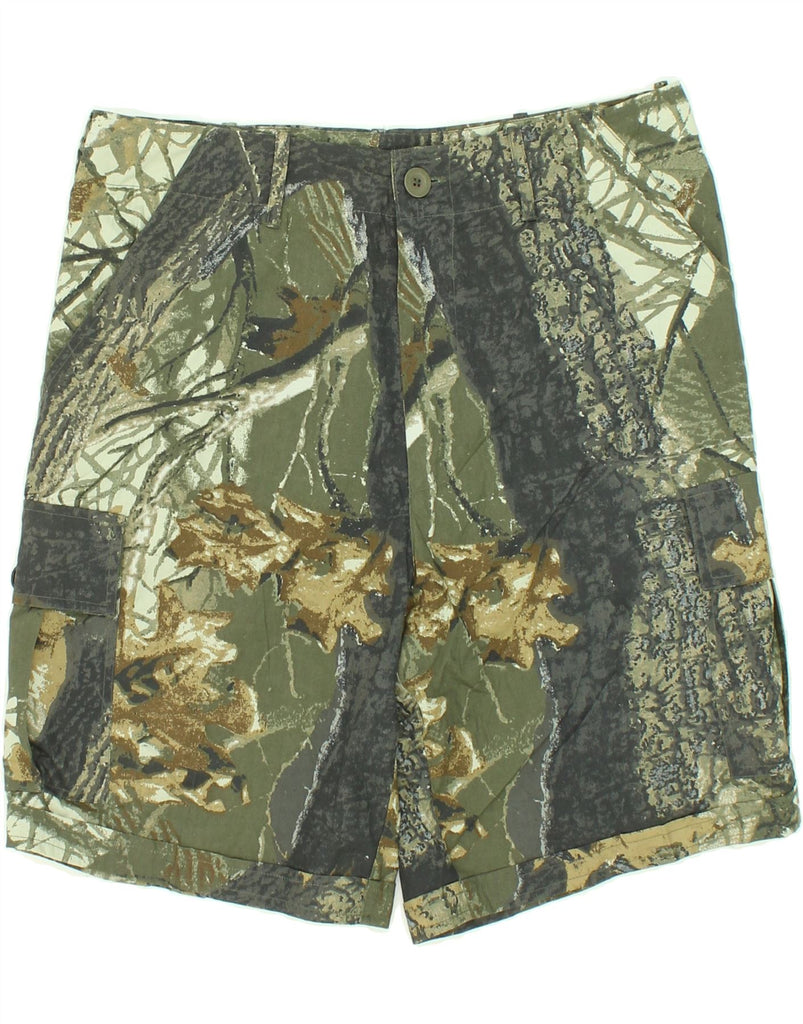 UNIVERS Mens Abstract Pattern Cargo Shorts W34 Large Green Cotton Vintage Univers and Second-Hand Univers from Messina Hembry 