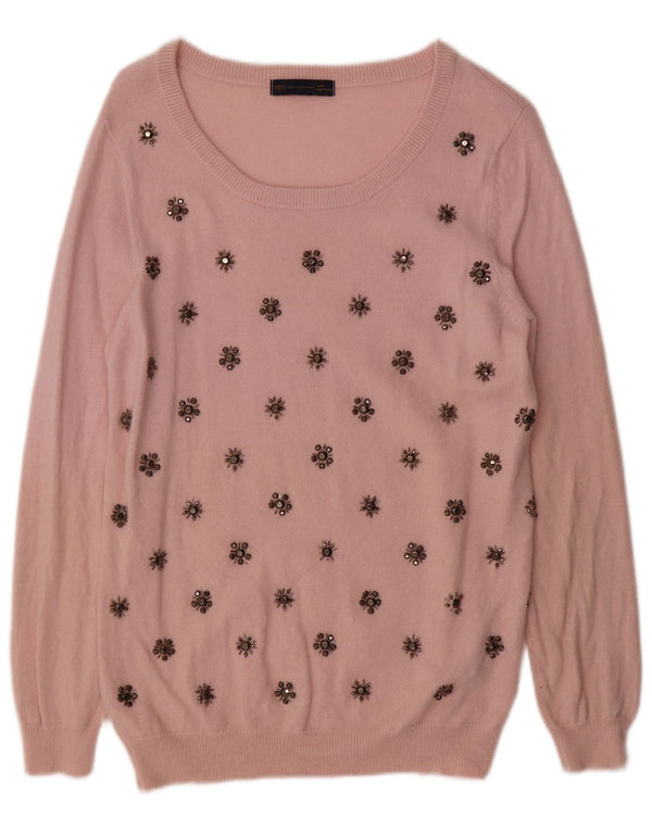 Marks & Spencer Womens Boat Neck Jumper Sweater UK 16 Large Pink Floral
