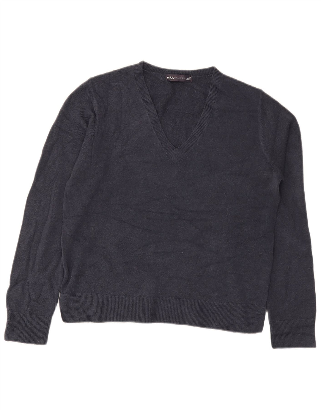 Marks & Spencer Womens V-Neck Jumper Sweater UK 12 Medium Navy Blue