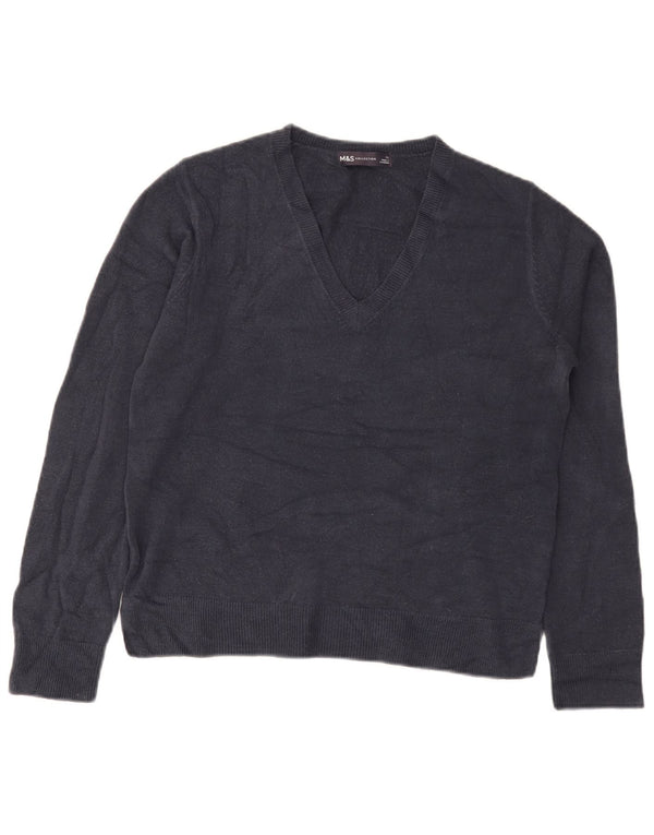 Marks & Spencer Womens V-Neck Jumper Sweater UK 12 Medium Navy Blue